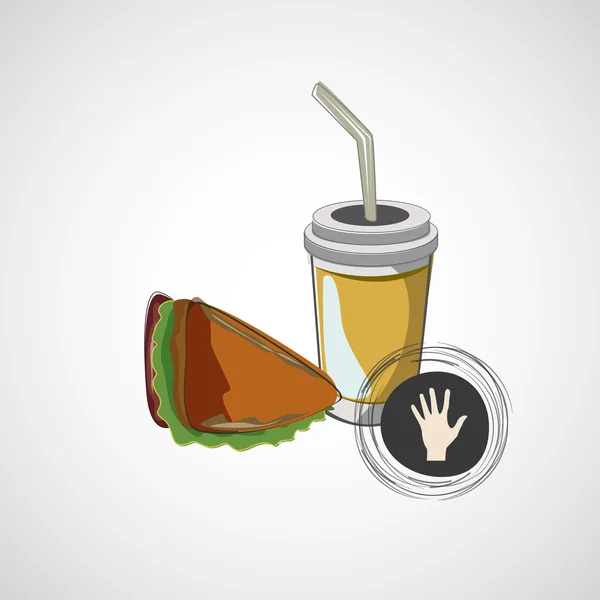 Vector icon of fast food sandwich and a drink — Stock Vector