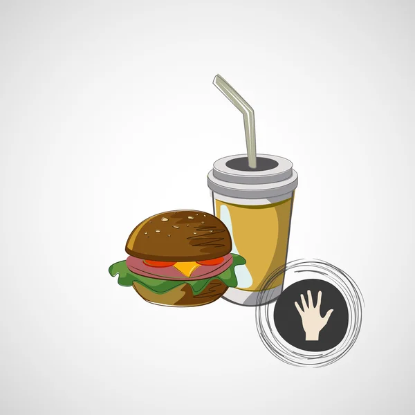 Vector icon of fast food sandwich and a drink — Stock Vector