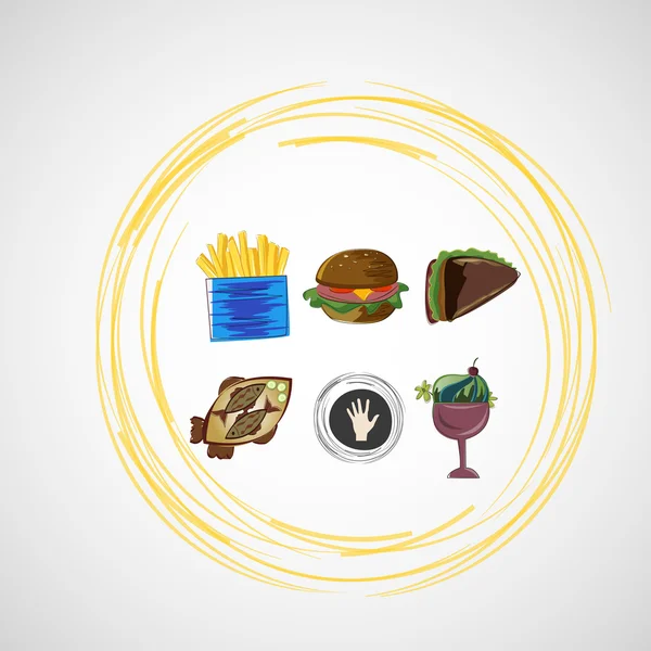 Set Farbvektor skizziert Symbole von Lebensmitteln — Stockvektor