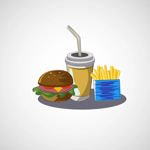 Vector set of fast food drink, burger, fries — Stock Vector