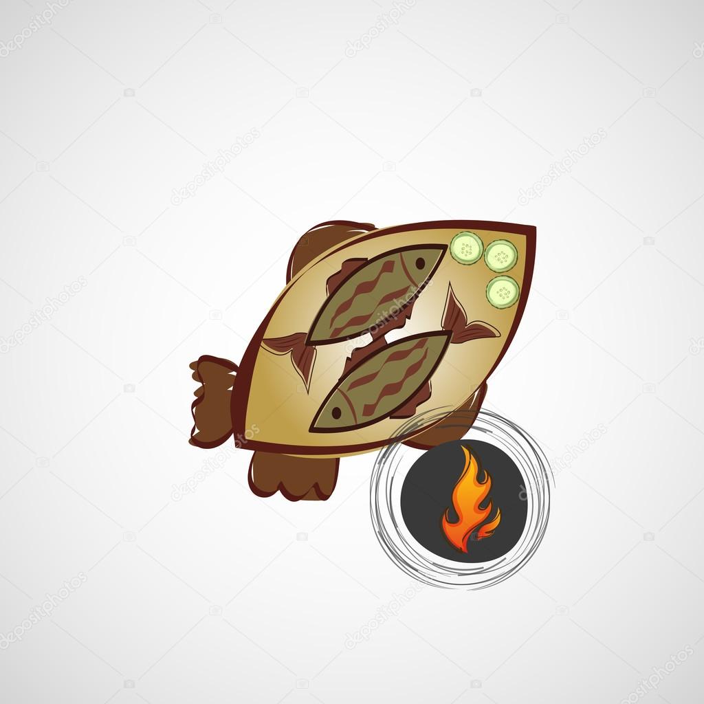Vector sketch of fried fish on a plate