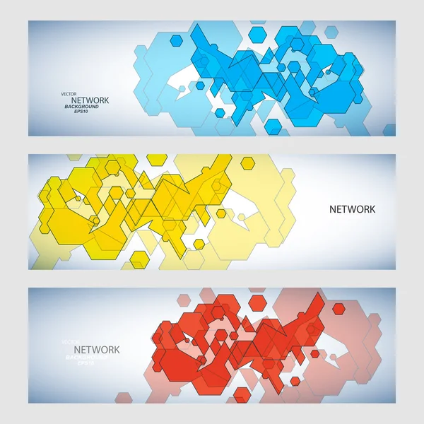 Banner de tres vectores con formas abstractas de color — Archivo Imágenes Vectoriales