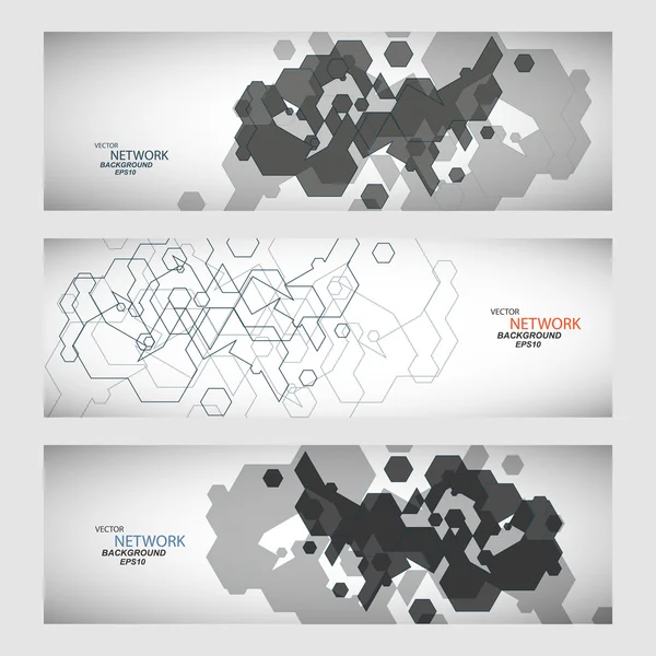 Banner de tres vectores con formas abstractas de color — Vector de stock