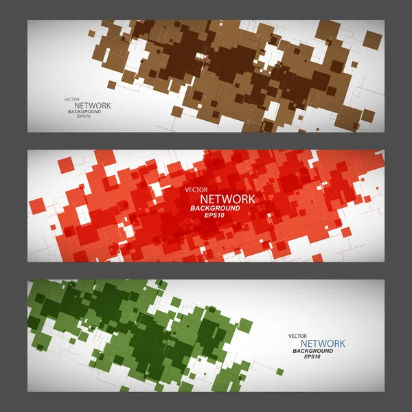 Banner de tres vectores con formas abstractas de color — Vector de stock