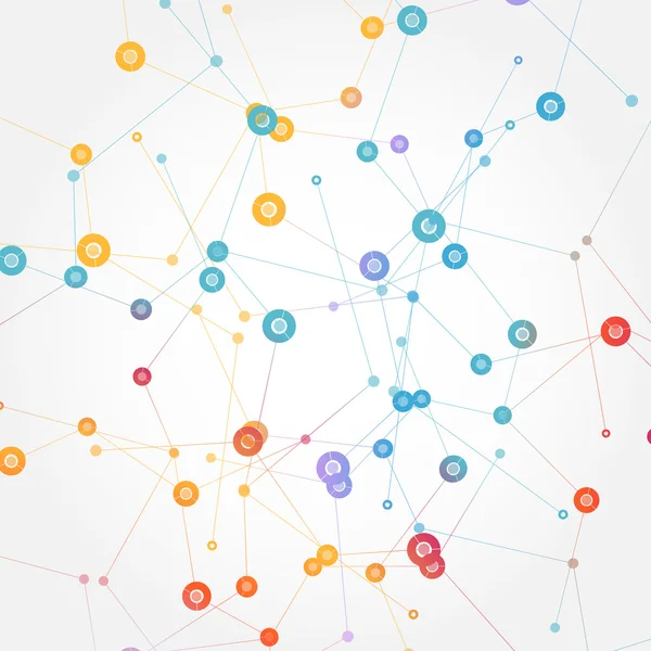 Conexão de rede de cores vetoriais e átomo de DNA —  Vetores de Stock