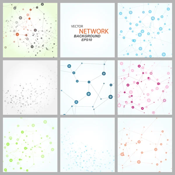Connessione di rete a colori vettoriale e atomo di DNA — Vettoriale Stock