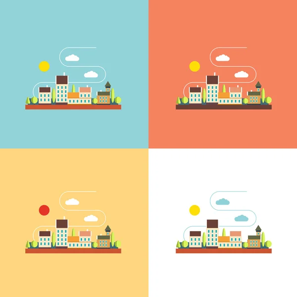 颜色平面轮廓的城市景观 — 图库矢量图片