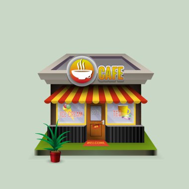 Bina kafe açmak storefronts ve parlak tente