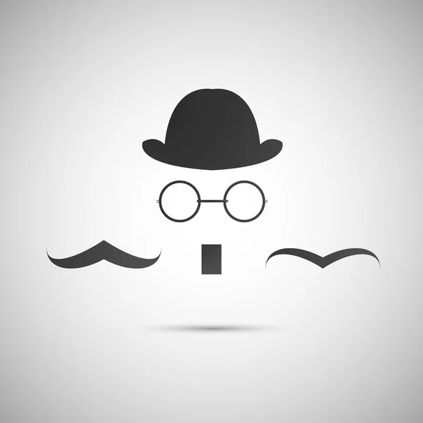 Hat, comedian, mustache, glasses. — Stock Vector