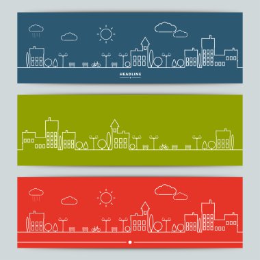 Kentsel peyzaj ile afiş kümesi