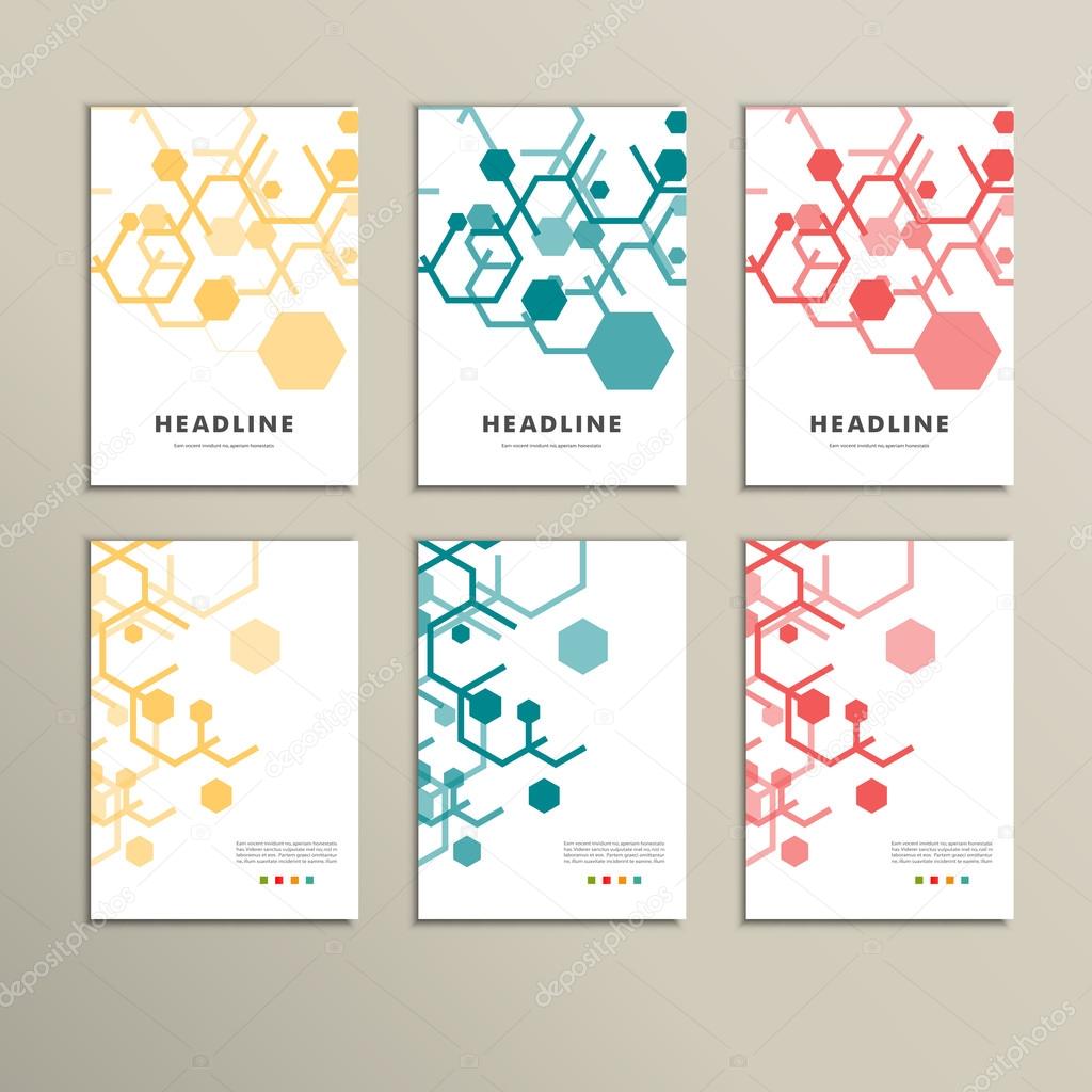 Set of six book covers the background hexagons