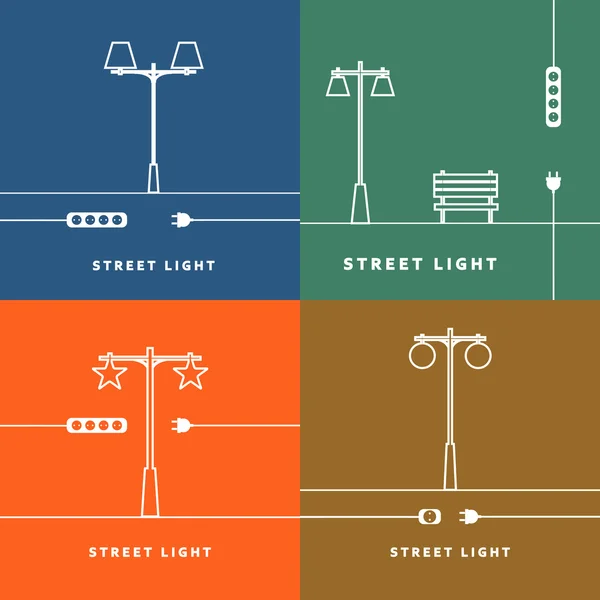Set 4 vector street lights and socket icon — Stock Vector