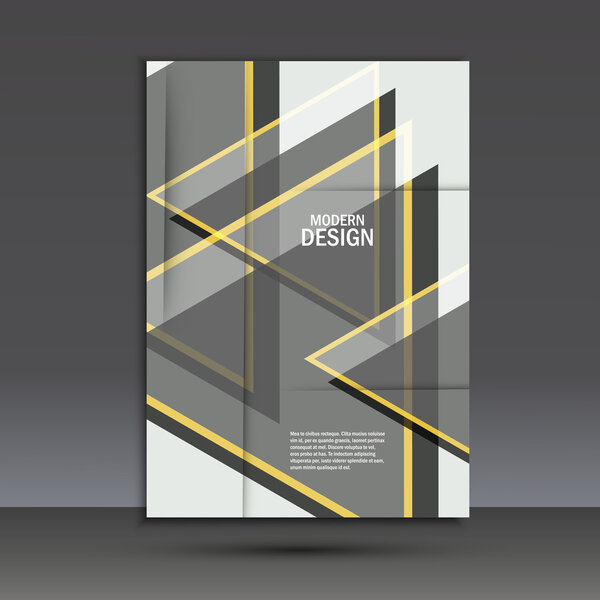 Simple large triangles on dark background. Vector brochure template