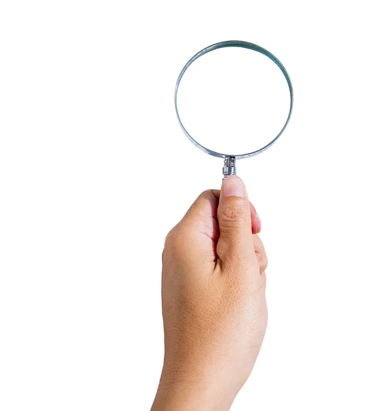 Man's hand holding magnifying glass — Stock Photo, Image