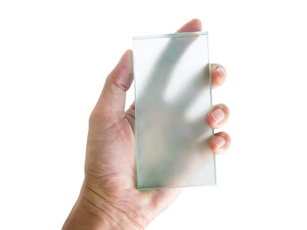 Dispositivo di simulazione futuristica semi-trasparente sulla mano dell'uomo — Foto Stock
