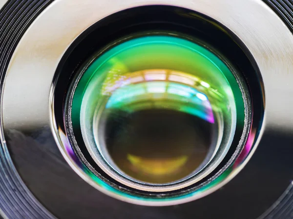color reflection on glass in the camera lens