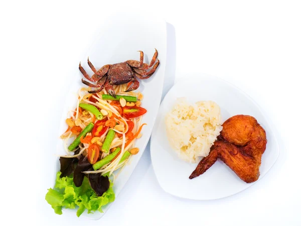 Ensalada de papaya y arroz pegajoso — Foto de Stock