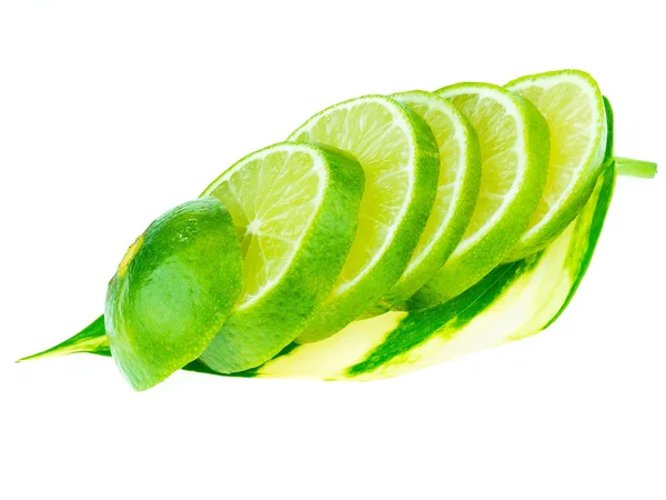 Limoni verdi affettati, il limone è un frutto succoso acido — Foto Stock
