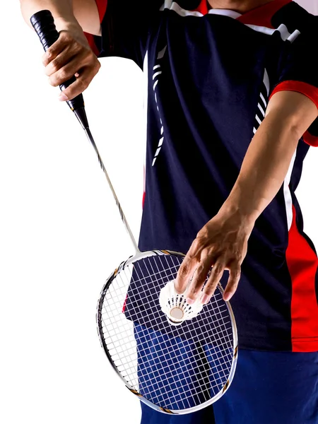 Mano del jugador con raqueta y volante —  Fotos de Stock