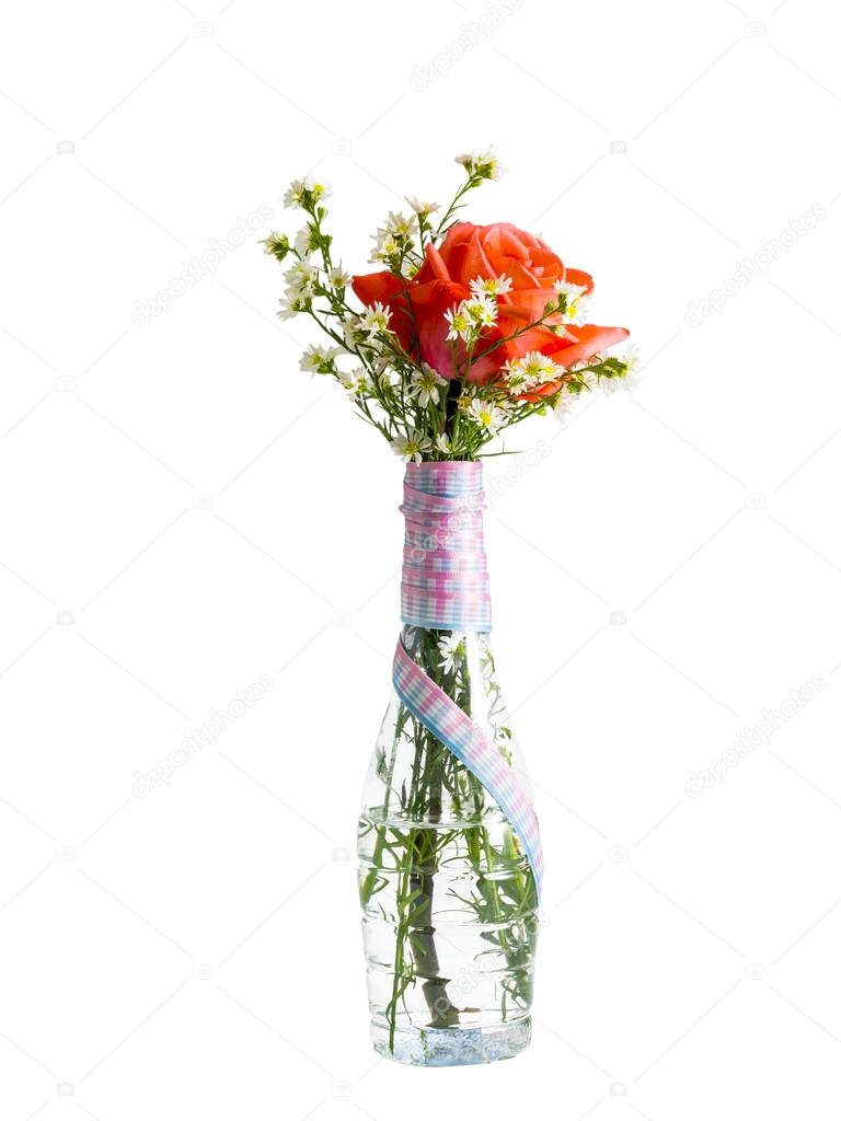 flower on plastic bottle isolated on white