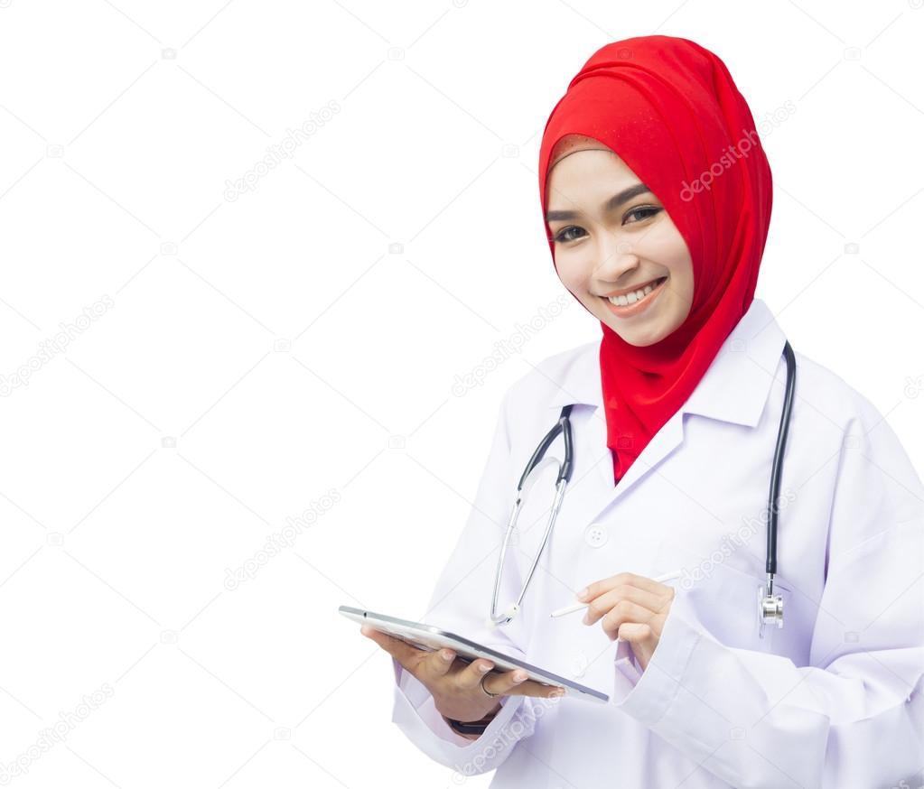 young muslim woman as a doctor with stethoscope