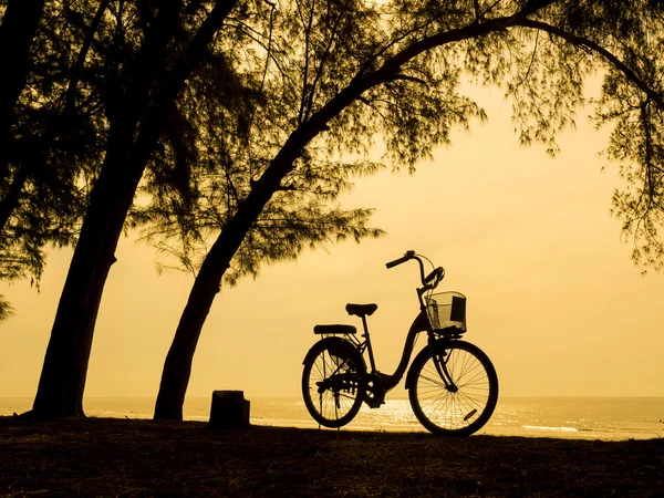 Fiets silhouet op een zonsondergang. Zomer landschap — Stockfoto