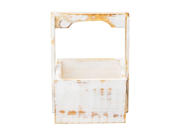 Cesta vazia com uma alça de madeira e recheada em fundo branco — Fotografia de Stock
