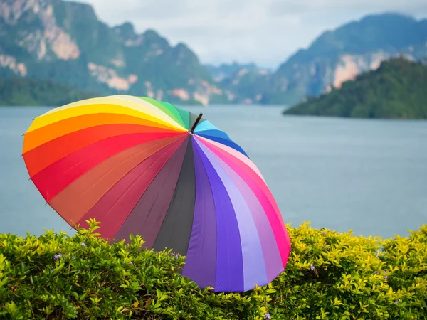 Colorful on umbrella segments on mountain hill — Stock Photo, Image