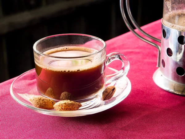 Glass of hot coffee ready to serve — Stock Photo, Image