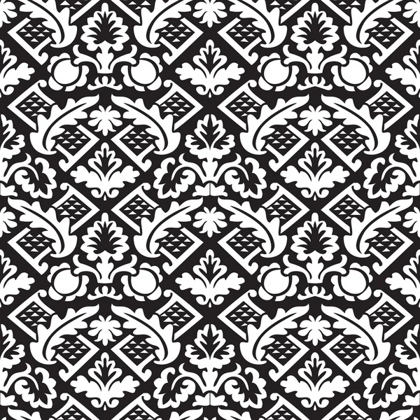 Vector damasco patrón floral sin costuras fondo blanco y negro — Vector de stock