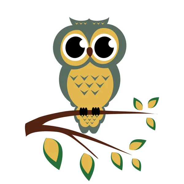 Vector owl sitting on a branch on the white background — Stock Vector