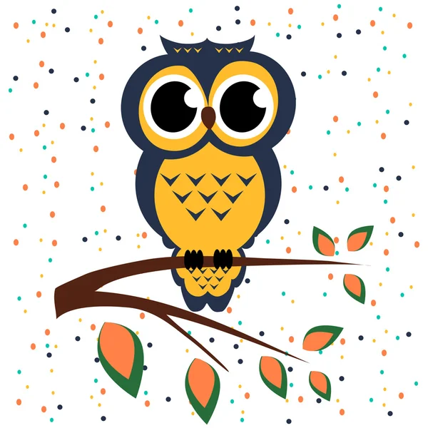 Vector owl sitting on a branch the backdrop dots circles  patter — Stock Vector