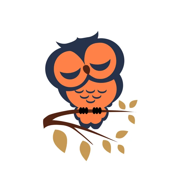 Vector sleeping owl sitting on a branch on isolated background — Stock Vector