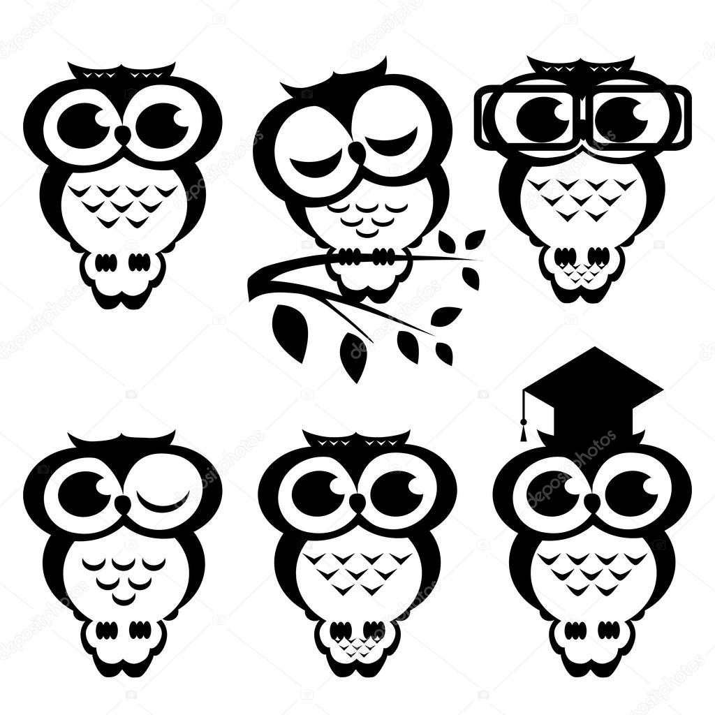 Vector set of owls. Cartoon