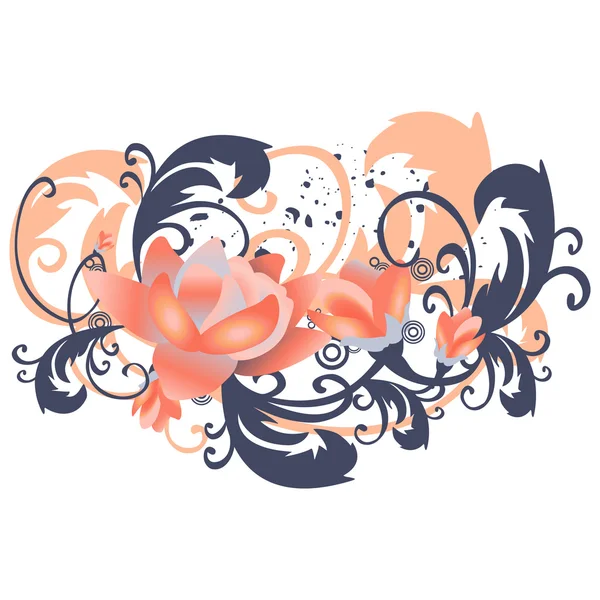 Fondo vectorial con rosas, hojas horizontales — Vector de stock