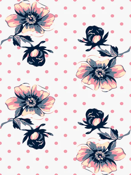 Vintage papel de parede sem costura rosa flor padrão em círculos polka fundo — Vetor de Stock