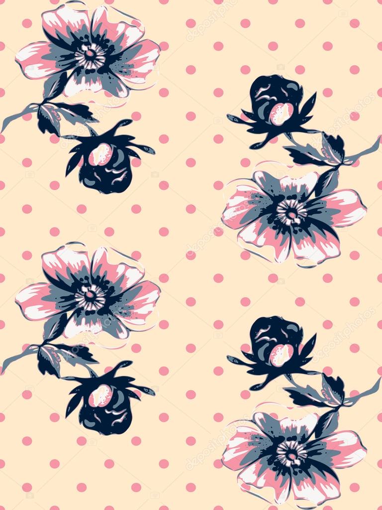Vintage Wallpaper Seamless Rose Flower Pattern On Circles Polka Background Stock Vector C Cosveta 105728558