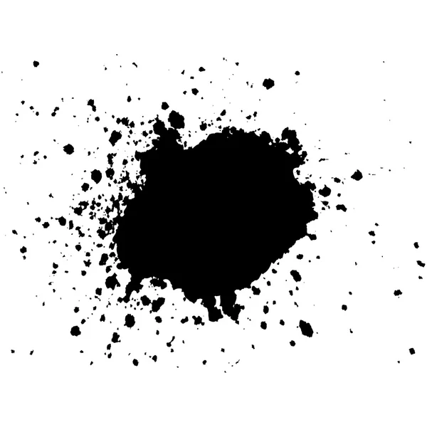 Black Ink paint blob with splatter on white background. Stain abstract background, frame vector — Stock Vector