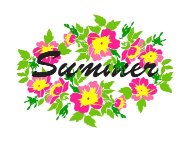 Vektör yaz çiçek vintage tarzı ile izole kare yuvarlak