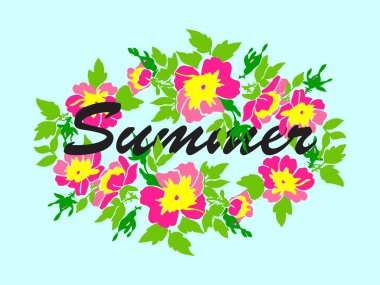 Vektör yaz çiçek vintage tarzı ile izole kare yuvarlak