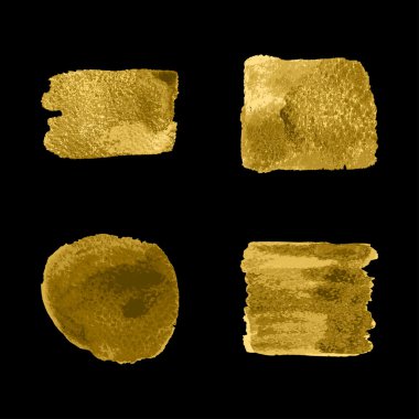 Vector gold paint smear stroke stain set on black background