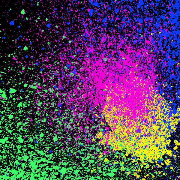 Renkli akrilik boya sıçraması, siyah arka planda leke. Neon 