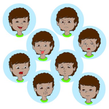 Çocuk yüz duygu jestleri, vektör çizim, koleksiyon küme