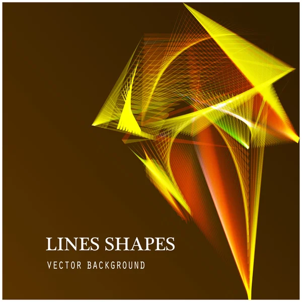 Lines shapes lighting abstract on golden dark background. Vector expanding light.