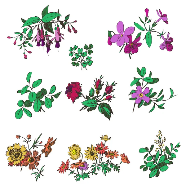 Blommig blomma ange vektorelement isolerade vit doodle vintage — Stock vektor