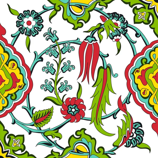 Piastrella vettoriale orientale floreale, disegno etnico arabico modello floreale antico, arabesco motivo floreale arricciato piastrelle — Vettoriale Stock