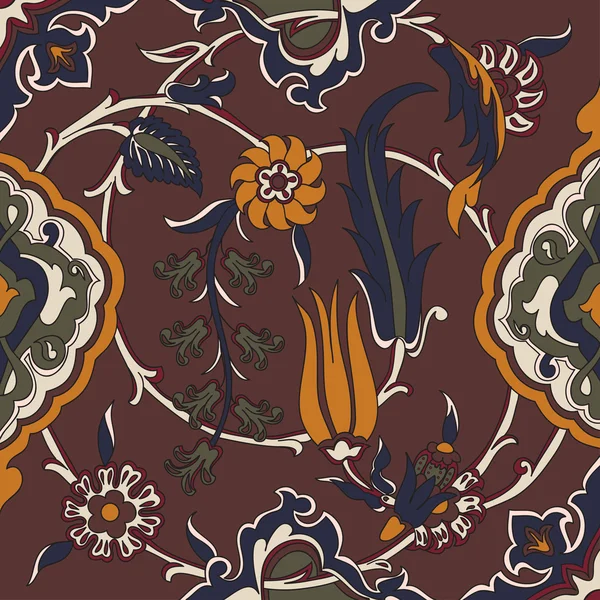 Vektor csempe orientális virágos, etnikai rajz Arab virágos ősi, arabesque hullámos virágmintás mozaik — Stock Vector