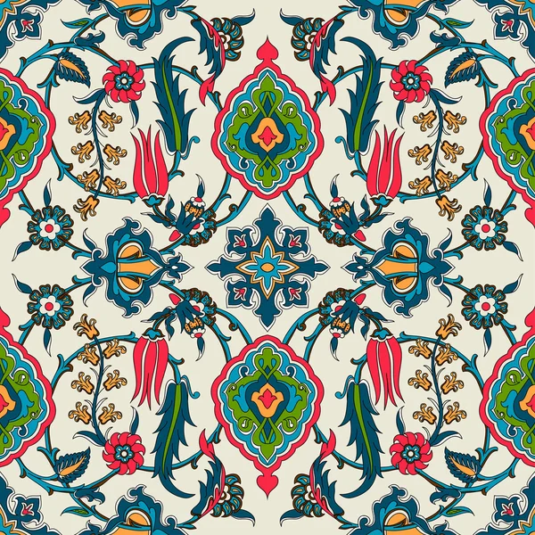 Vector tegel Oosterse floral naadloze, etnische tekening Arabische floral oude, arabesque gekrulde bloemmotief patroonelement — Stockvector