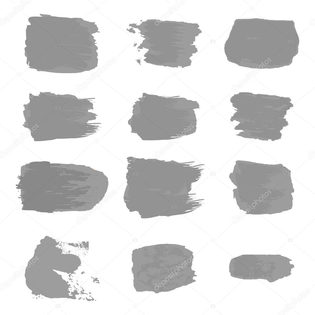 Vector brush stroke paint abstract on white background set hand drawing design art, gray color grunge texture frame for banner, label  