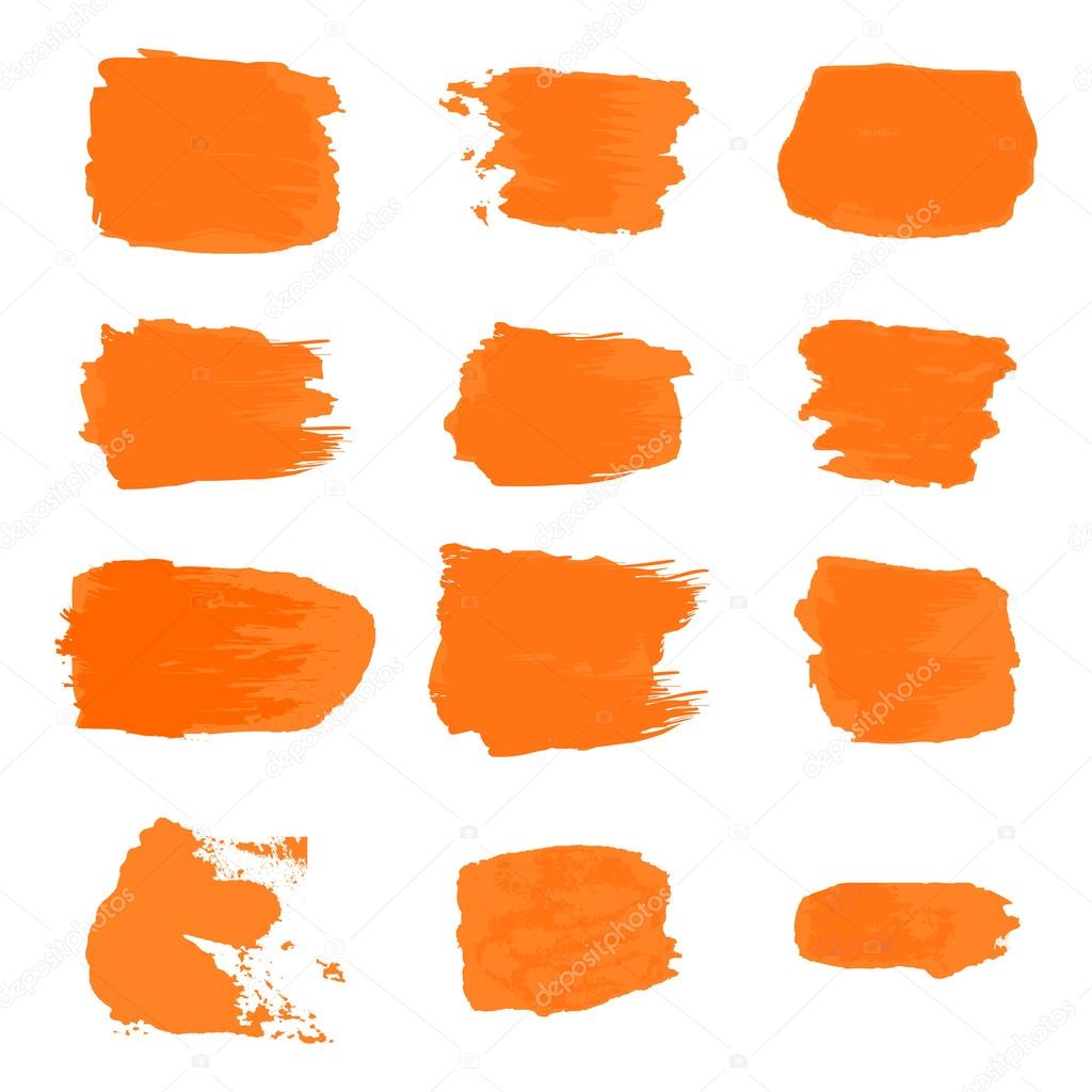 Vector brush stroke paint abstract on white background set hand drawing design art, orange color